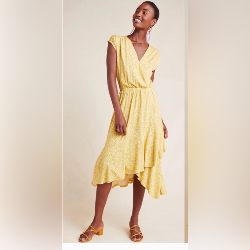 Anthropologie Yellow Patterned Women's Dress